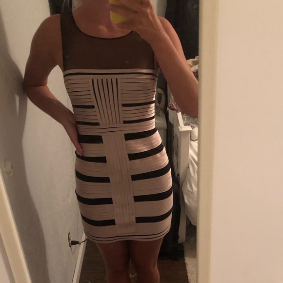 BCBG Bodycon Gold and Black Dress - Picture 1 of 3